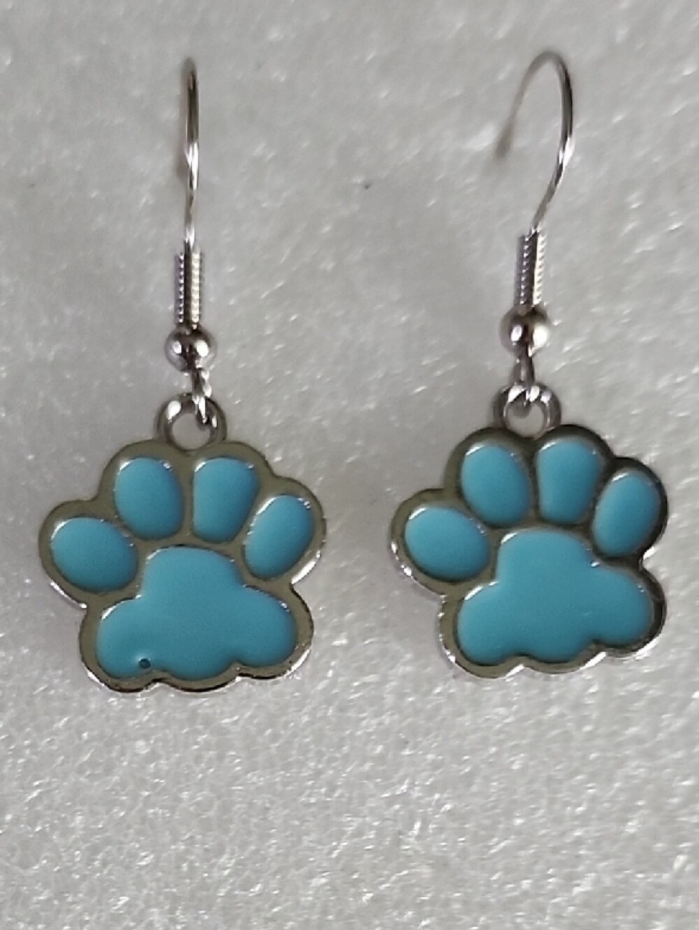 Hand Crafted Turquoise Blue Paw Print Dangle Earrings